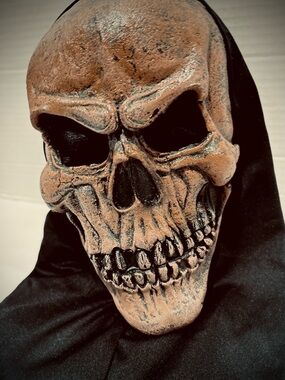 Vintage Ghoulish Skull Halloween latex hooded mask (terrifying!)